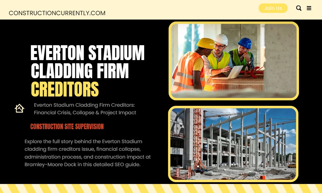 Everton Stadium Bramley-Moore Dock construction site showing cladding installation and financial crisis background