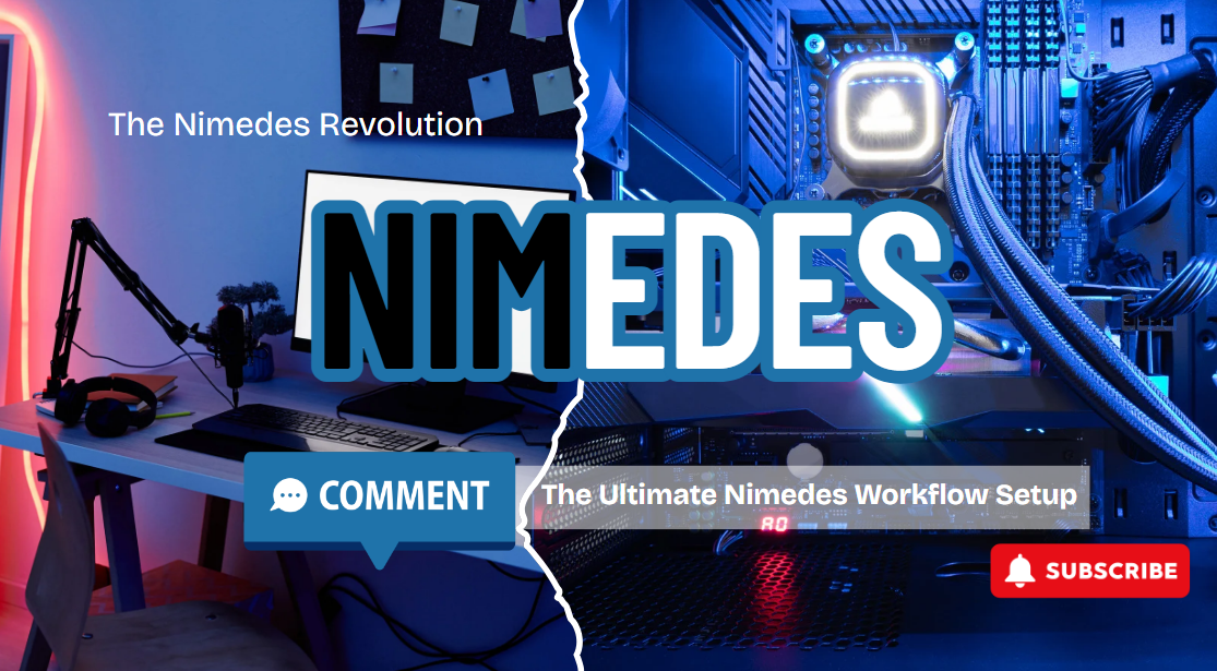 A person sitting at a clean wooden desk using a laptop with the nimedes framework displayed on a tablet.