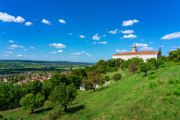 Beautiful landscape of pannonhalma monastery surrounded by green hills and peaceful environment