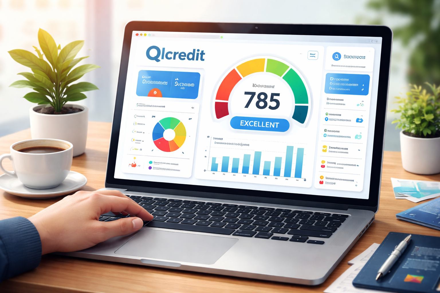Qlcredit dashboard showing credit score and financial insights