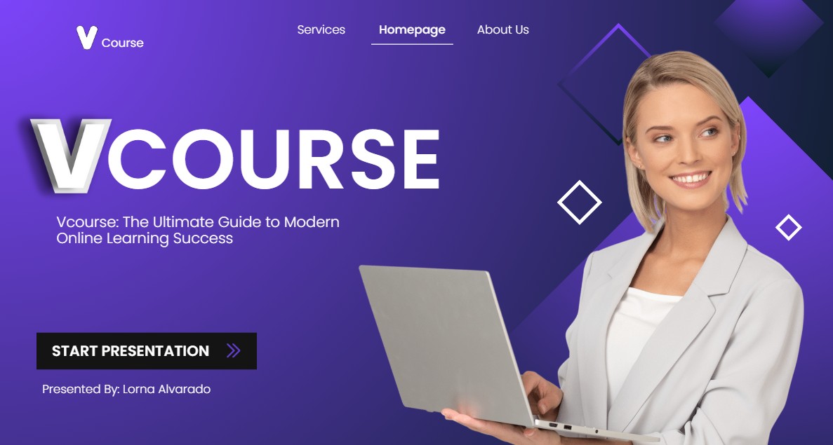 Vcourse online learning platform interface showing digital education courses dashboard