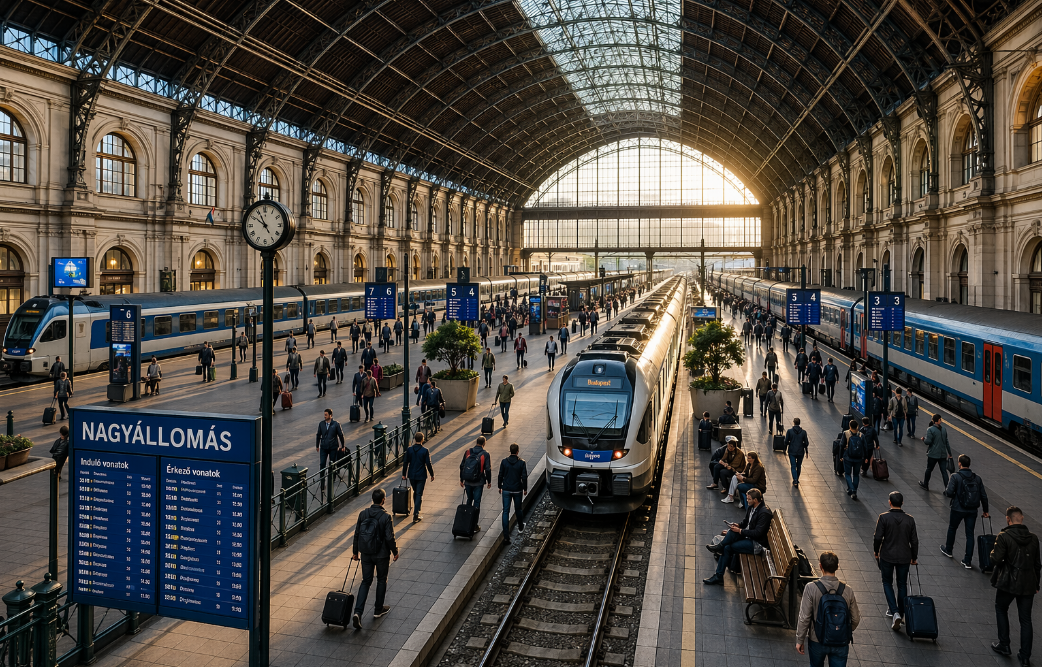 busy nagyállomás central railway station with passengers